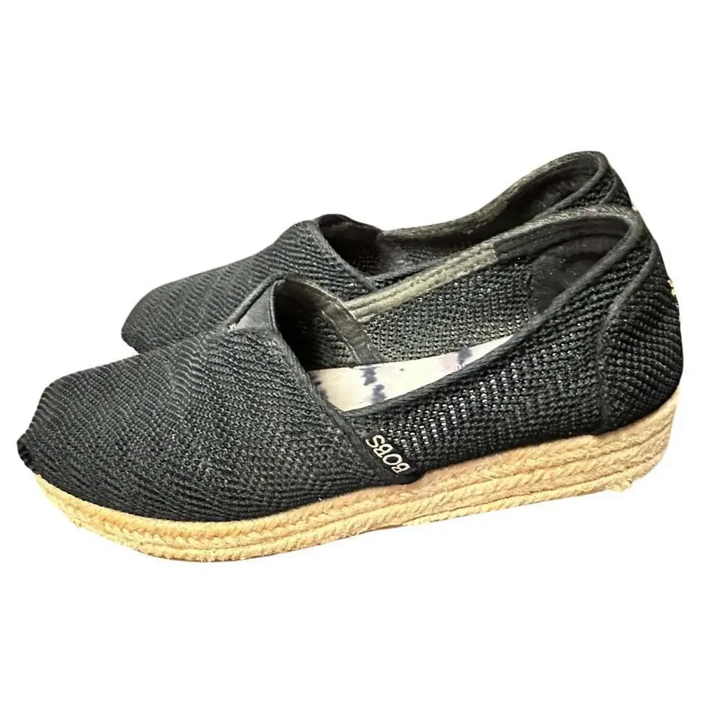 BOBS Women’s‎ Size 8 Black Woven Memory Foam From Sketchers Slip Bohemian EUC